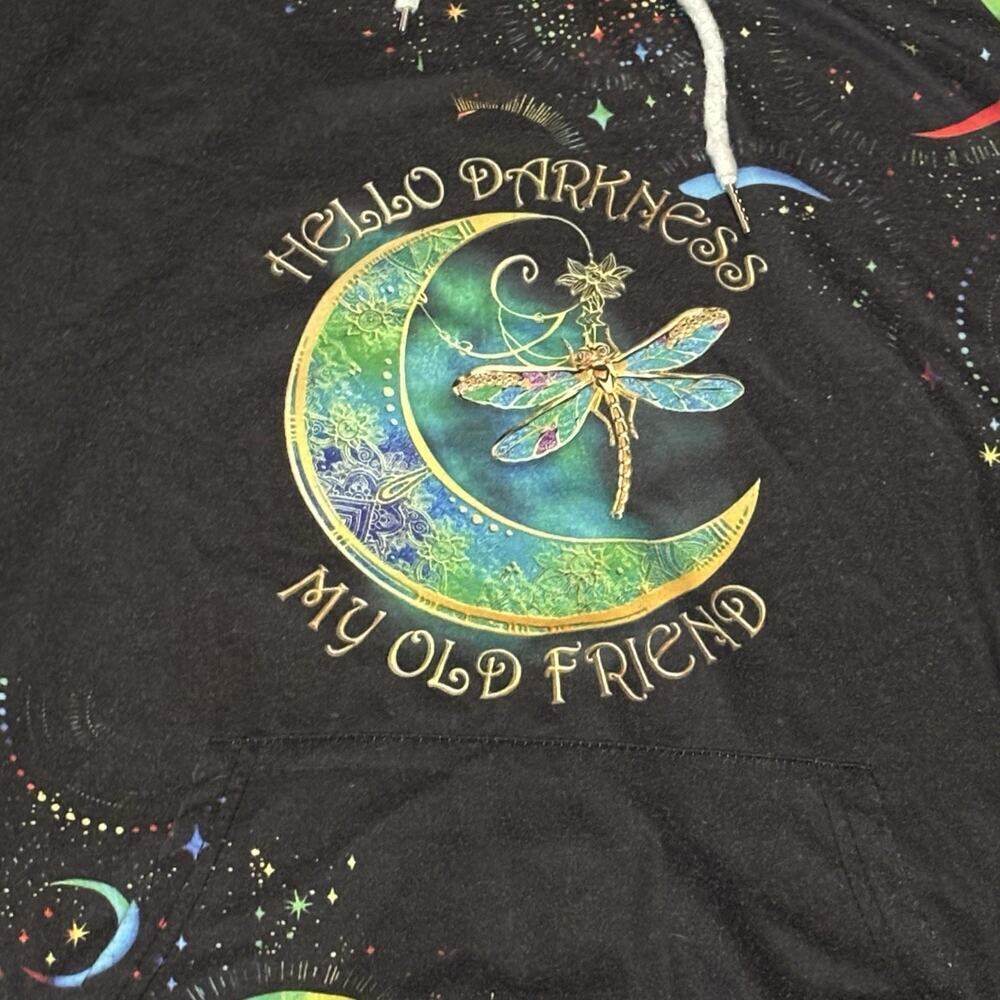 Hello Darkness My Old Friend Lightweight Moon Hoodie Adult Size Large - Picture 2 of 6